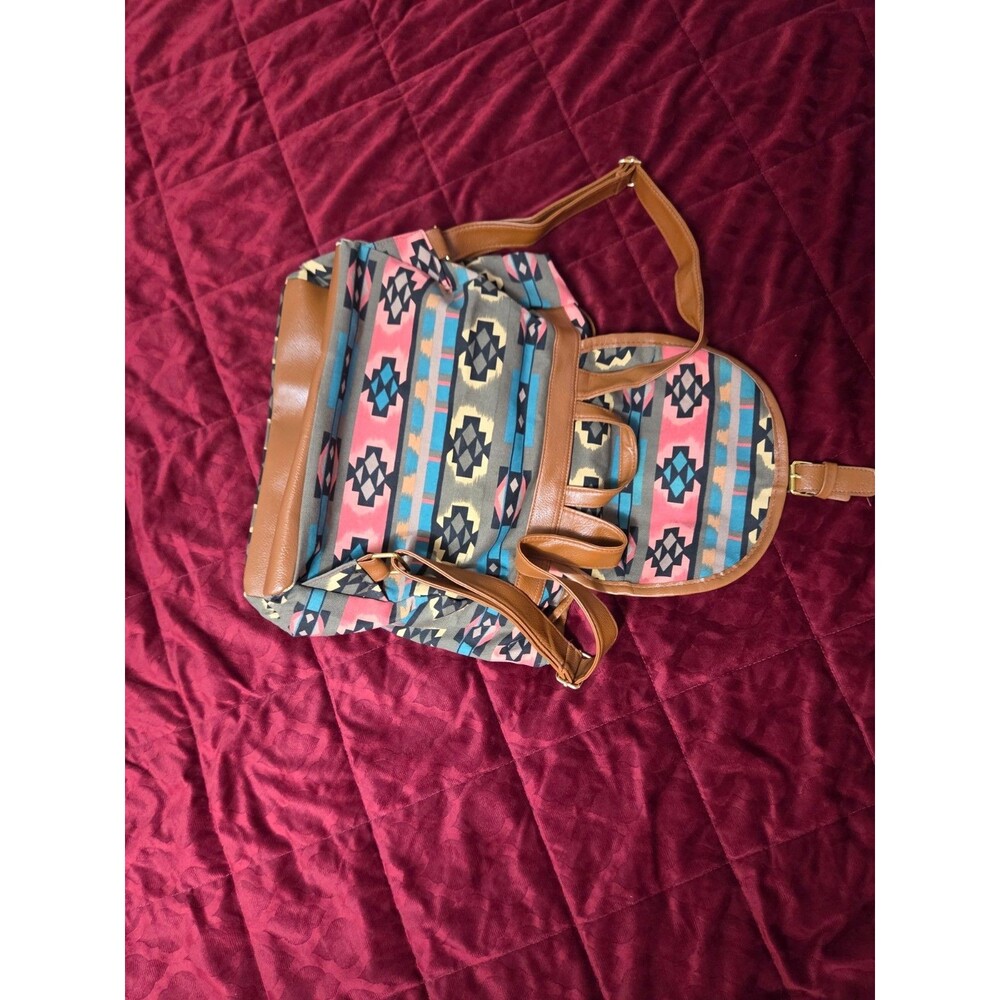 Boho Aztec Print Backpack for Women with Drawstring Top and Snap Front Closure